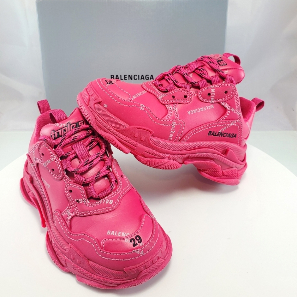 NWT$600 Balenciaga Triple S Pink 'Allover Logo' Trainers Sneakers Sz EU 29, 11.5